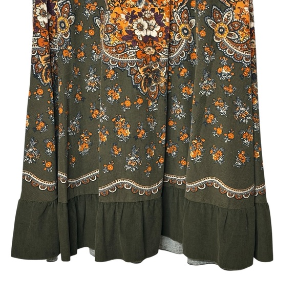 Vintage Y2K Corduroy Skirt Brown Orange Floral BOHO Prairie Ruffle Petite Small - Picture 7 of 14